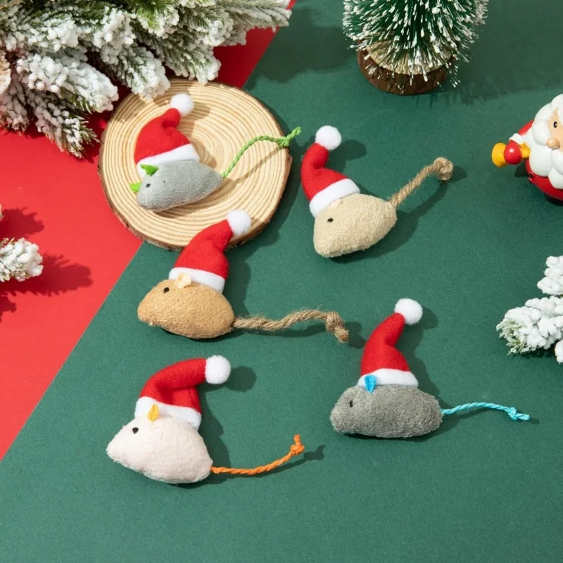 1-5 buah Topi Natal, Mainan Ti - Catnip Interactive Plush Mouse ulasan dan harga